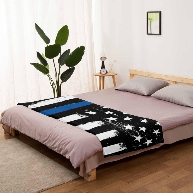 Edwiinsa Thin Blue Line Police Blanket Fleece Throw Blankets 50'' x 80'', Lightweight Super Soft Micrifiber Honor Law Enforcement USA Vintage Warm Plush Cozy Luxury Bed Blankets All Season for Couch/Sofa/Gift - Image 2